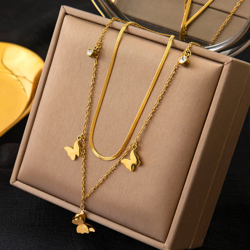 Butterfly Zircon Charms Chain Choker Necklaces for Women