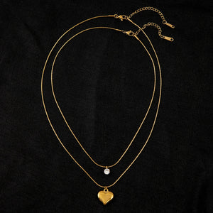2 Layer Separable Zircon Heart Charms Chain Choker Necklaces For Women