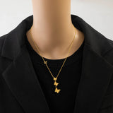 316L Stainless Steel Matte Butterfly Charms Chain Choker Necklace