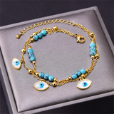 Stainless Steel Beaded Stone Seashell Charm Chain Anklets