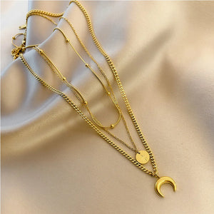 316L Stainless Steel Moon Stars Charms Chain Choker Necklace