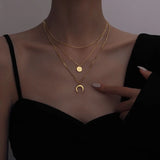 316L Stainless Steel Moon Stars Charms Chain Choker Necklace