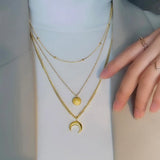 316L Stainless Steel Moon Stars Charms Chain Choker Necklace