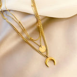 316L Stainless Steel Moon Stars Charms Chain Choker Necklace