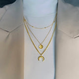316L Stainless Steel Moon Stars Charms Chain Choker Necklace
