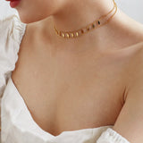 Chic 316L Stainless Steel 35cm 2 Layer Choker Necklace for Women