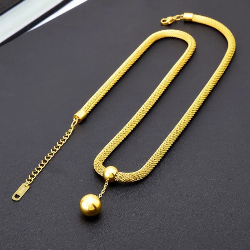 316L Stainless Steel Ball Tassel Charms Chain Choker Necklace