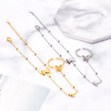 316L Stainless Steel Beaded Butterfly Charm Bracelet & Ring Combo
