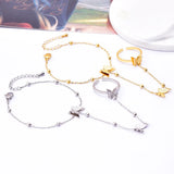 316L Stainless Steel Beaded Butterfly Charm Bracelet & Ring Combo