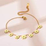 316L Stainless Steel Daisy Flower Charm Bracelet Anklet Necklace Set