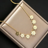 316L Stainless Steel Daisy Flower Charm Bracelet Anklet Necklace Set
