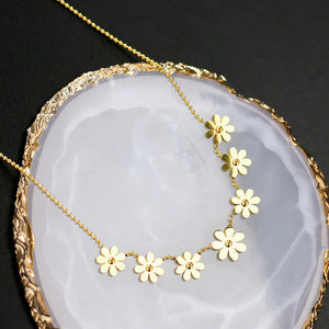 316L Stainless Steel Daisy Welding 7 Flowers Charm Choker Necklace