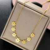 316L Stainless Steel Daisy Welding 7 Flowers Charm Choker Necklace