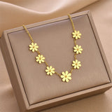 316L Stainless Steel Daisy Flower Charm Choker Necklace Pendant
