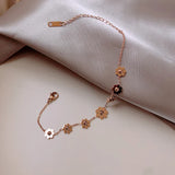 316L Stainless Steel Rose Daisy Chain Bracelet Bangle