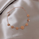 316L Stainless Steel Rose Daisy Chain Bracelet Bangle
