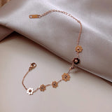 316L Stainless Steel Rose Daisy Chain Bracelet Bangle