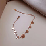 316L Stainless Steel Rose Daisy Chain Bracelet Bangle