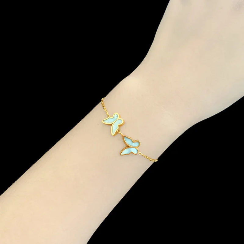 316L Stainless Steel Shell Butterfly Charms Chain Bracelets