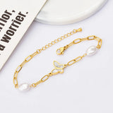 Butterfly Charm Shell Bracelet Thick Chain Bangle Women