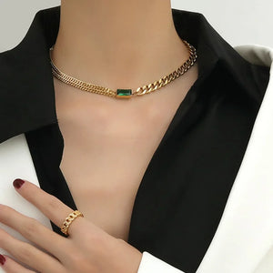 316L Stainless Steel Zircon Charm Chain Jewelry Set for Women