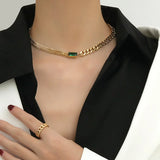 316L Stainless Steel Zircon Charm Chain Jewelry Set for Women