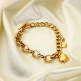 316L Stainless Steel Zircon Heart Charm Cuban Chain Bracelet for Women