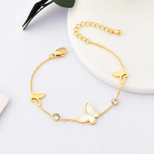 316L Stainless Steel Zircon Shell Butterfly Charm Bracelet for Women