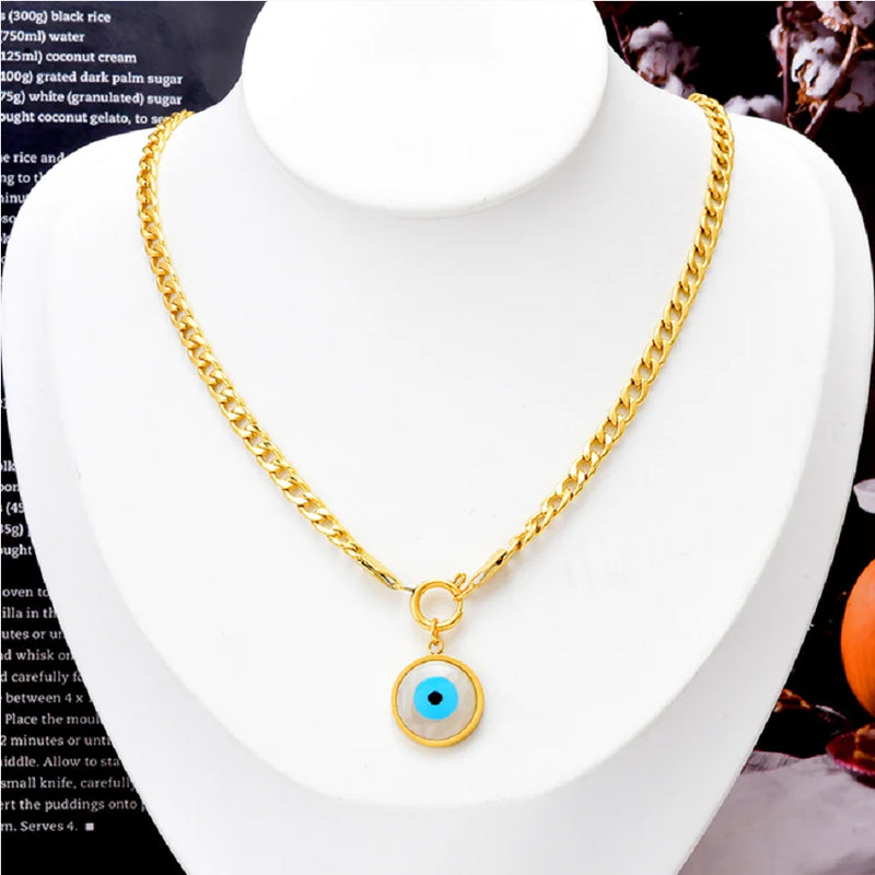 316L Stainless Steel Eye Leaves Tassel Chain Necklace Bracelet Set
