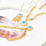 316L Stainless Steel Eye Leaves Tassel Chain Necklace Bracelet Set