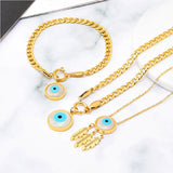 316L Stainless Steel Eye Leaves Tassel Chain Necklace Bracelet Set