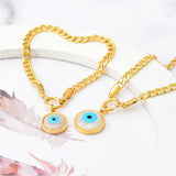 316L Stainless Steel Eye Leaves Tassel Chain Necklace Bracelet Set