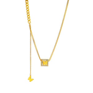 316L Stainless Steel Zircon Butterfly Tassel Choker Necklace