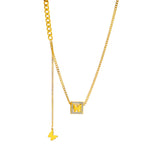316L Stainless Steel Zircon Butterfly Tassel Choker Necklace