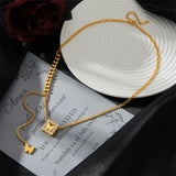 316L Stainless Steel Zircon Butterfly Tassel Choker Necklace