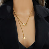 316L Stainless Steel Zircon Butterfly Tassel Choker Necklace