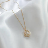 316L Stainless Steel Zircon Wrapped Pearl Charms Choker Necklace