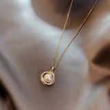 316L Stainless Steel Zircon Wrapped Pearl Charms Choker Necklace