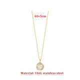 316L Stainless Steel Zircon Wrapped Pearl Charms Choker Necklace