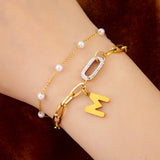 2 Layer Pearl Beaded Zircon Charm Bracelet