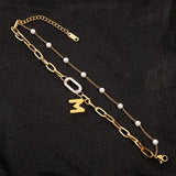 2 Layer Pearl Beaded Zircon Charm Bracelet