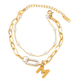 2 Layer Pearl Beaded Zircon Charm Bracelet