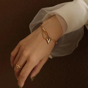316L Stainless Steel Couple Heart Tassel Charm Chain Choker Necklaces Bracelets