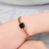 316L Stainless Steel Zircon Square Charm Thick Chain Bracelet