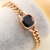 316L Stainless Steel Zircon Square Charm Thick Chain Bracelet