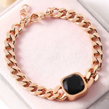 316L Stainless Steel Zircon Square Charm Thick Chain Bracelet