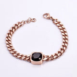 316L Stainless Steel Zircon Square Charm Thick Chain Bracelet