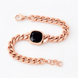 316L Stainless Steel Zircon Square Charm Thick Chain Bracelet
