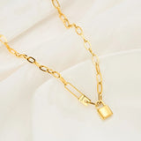 316L Stainless Steel Love Lock Charm Thick Chain Choker Necklace