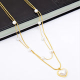 Heart Pearl Beaded Charms Chain Choker Necklace